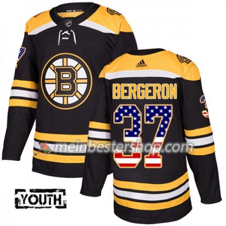 Boston Bruins Patrice Bergeron 37 Adidas 2017-2018 Schwarz USA Flag Fashion Trikot Authentic - Kinder